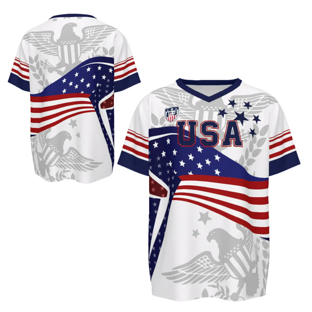 V-Neck USA Bald Eagle Graphic Soccer Jersey - Patriotic America Football Shirt for 2026 Fans & Game Day Outfit
