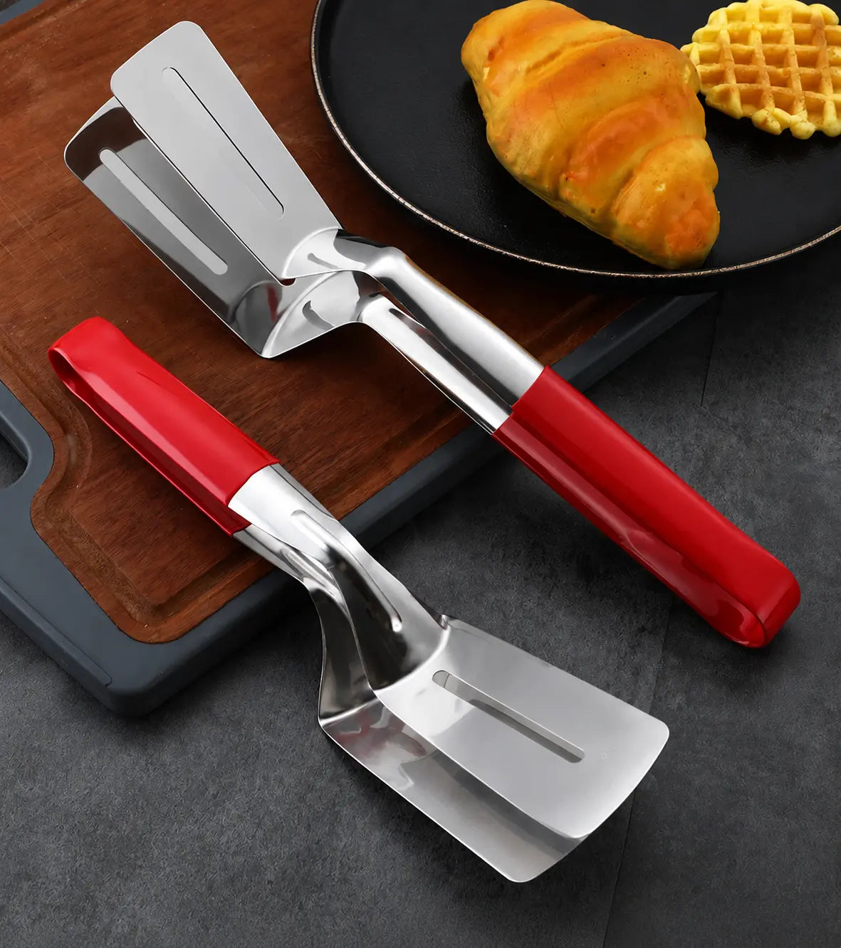 Multi-Functional Stainless Steel Steak Spatula Clamp, Kitchen Cooking Tongs for Fried Steak, Grill & Frying Pan Use