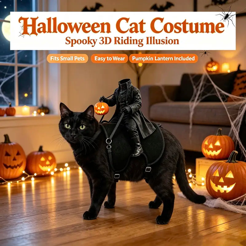 3D Headless Pumpkin Rider Halloween Costume for Small Dogs & Cats