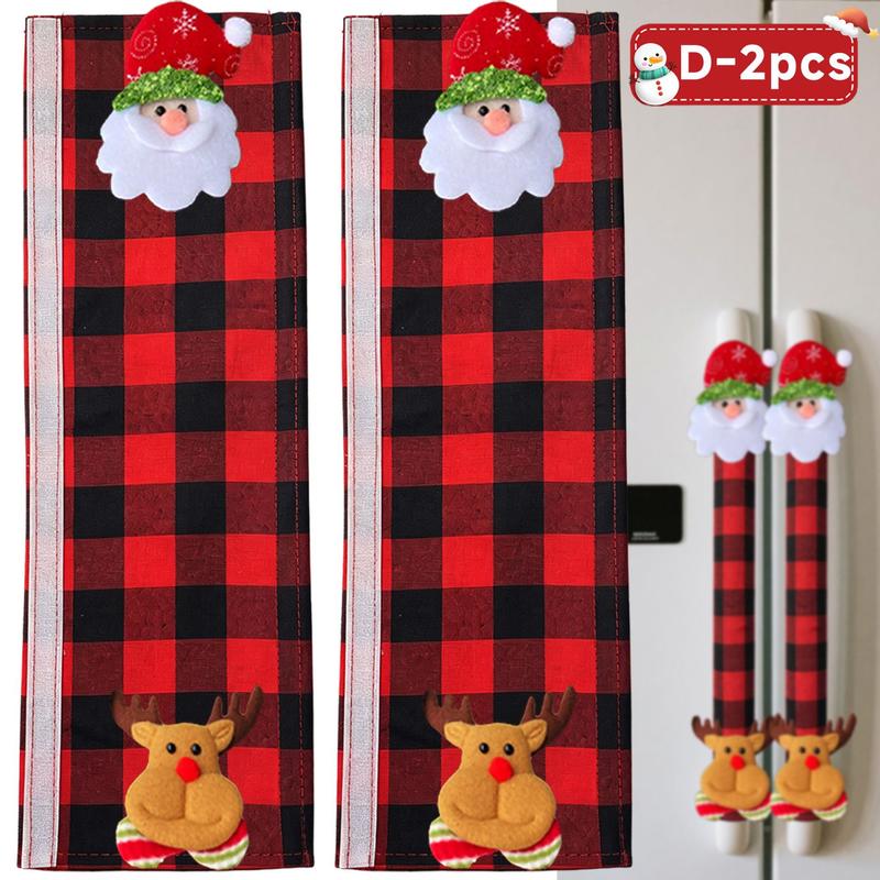 2/4/6-Pack Plush Plaid Christmas Appliance Handle Covers