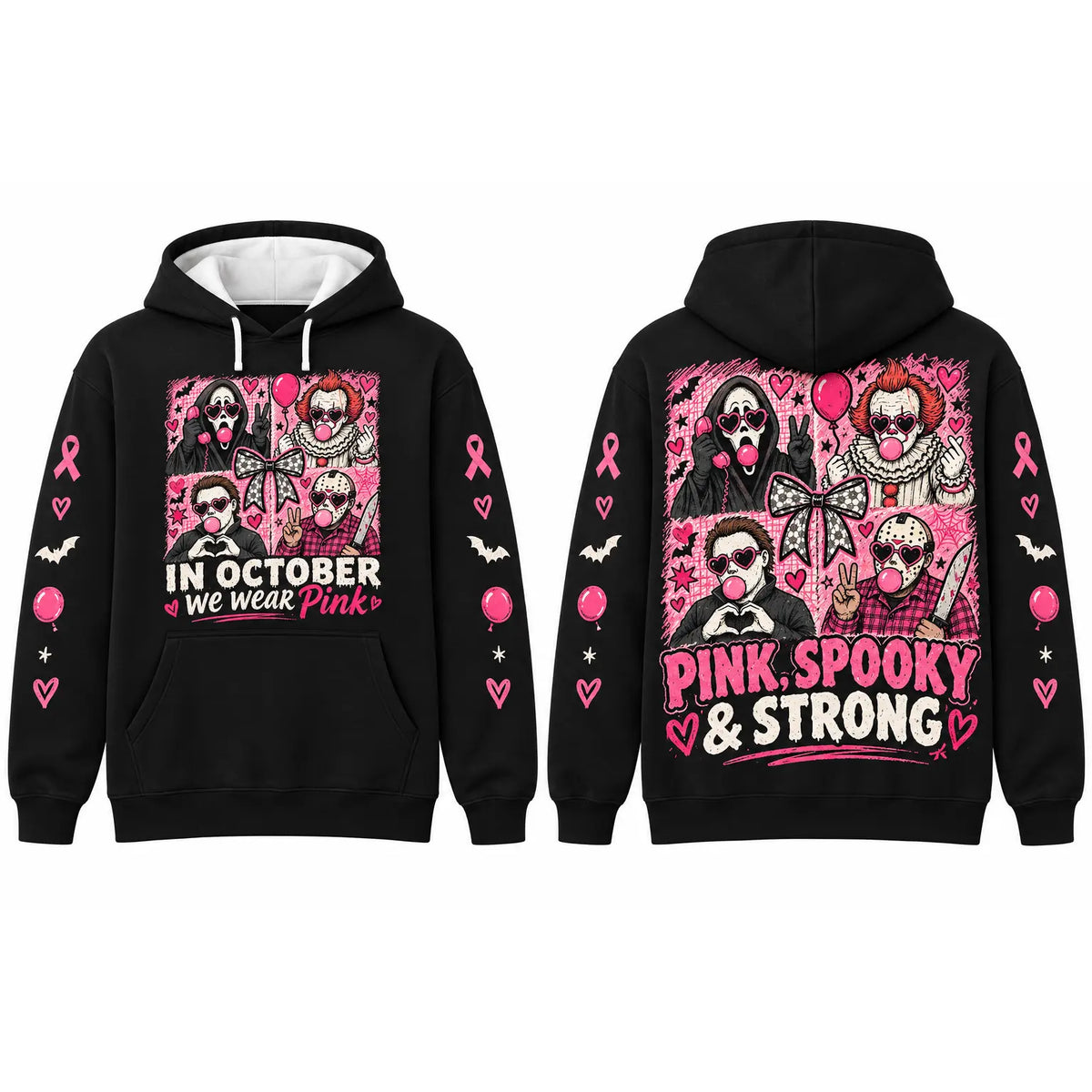 In October We Wear Pink Spooky Halloween Pink Ribbon Hoodie