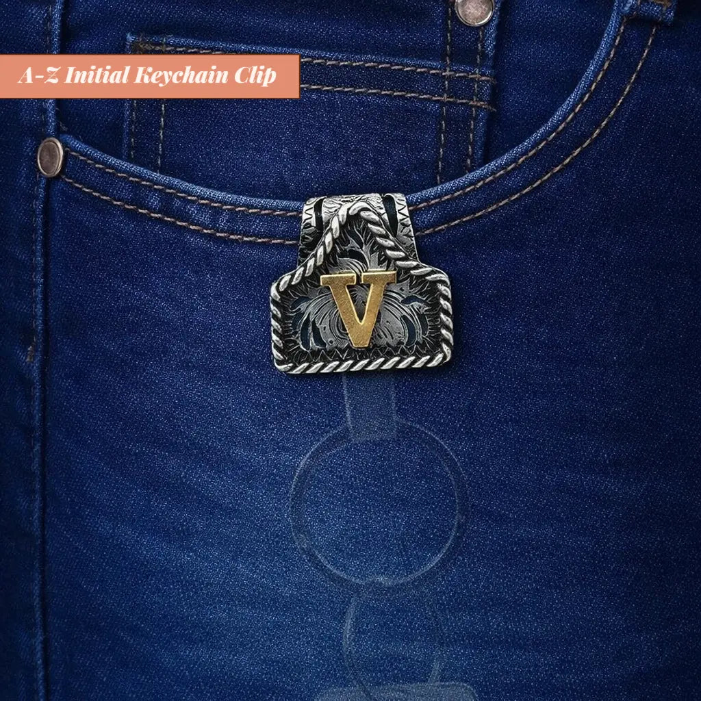Western Cow Tag Initial Keychain - Handmade Copper Letter
