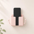 Pink-Self-Adhesive Wall-Mounted Phone Holder & Remote Control Organizer — No-Drill, Multifunctional Wall Storage Rack. Ideal for Bedrooms, Bathrooms, and Kitchens; Holds Mobile Phones (including while charging), TV/AC Remotes, Glasses, and Keys.