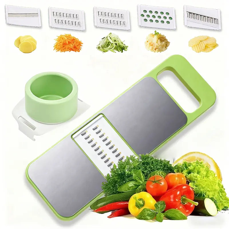 Adjustable Stainless Steel Vegetable Slicer with Multiple Cutting Styles, Comfortable Handle & Easy-Clean Design