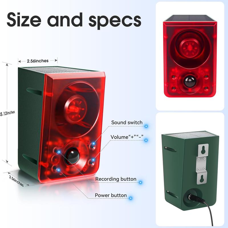 Solar Motion Sensor Wildlife Deterrent Alarm with Barking & Gunshot Sounds