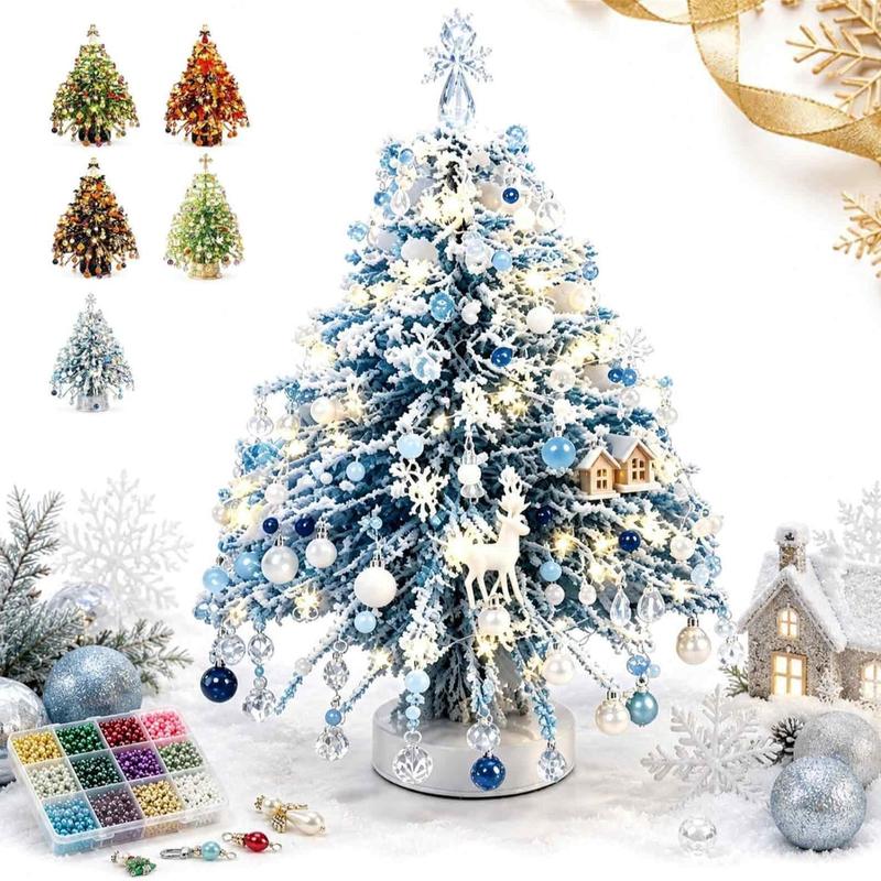 DIY Beaded Christmas Tree Kit with Crystal Beads & Metal Frame – Handmade Tabletop Holiday Decor