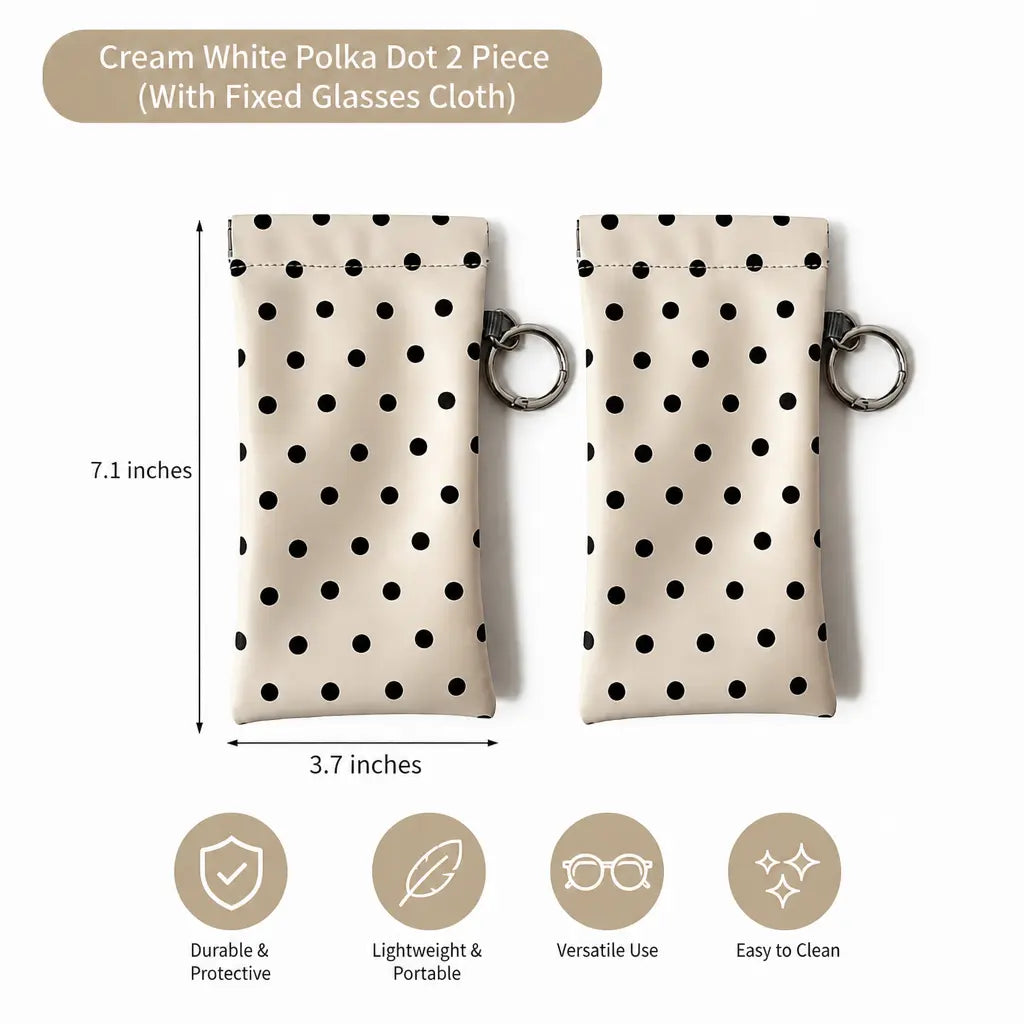 PU Leather Glasses Pouch with Cleaning Cloth & Keychain