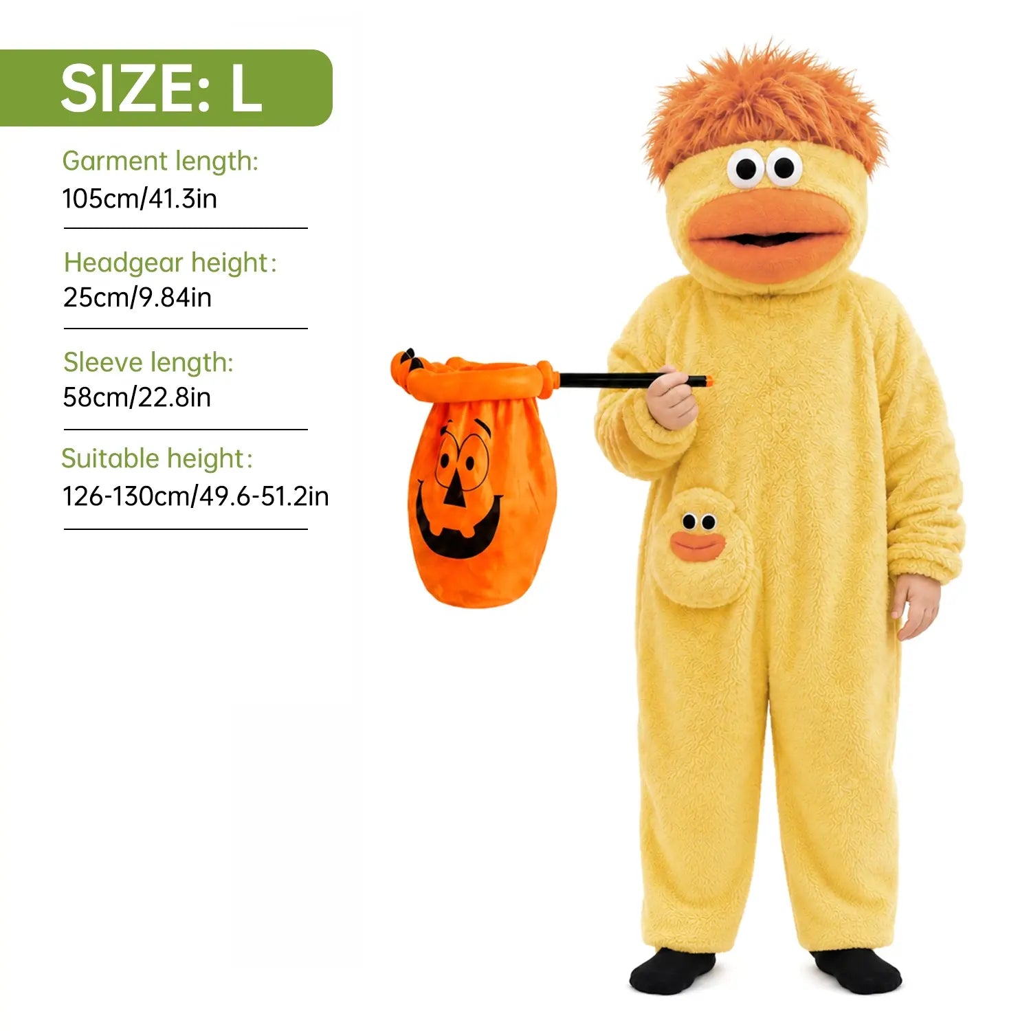 Kids’ Plush Monster Halloween Costume with Pumpkin Bag for Parties & Sleepwear