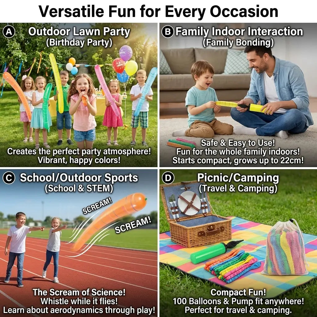 100-Pack Rocket Balloon Set, Balloon Party Supplies with Aerodynamic Tip, Easy-Filling Pump, Reusable No-Refill Design for Outdoor & Indoor Fun, Kids Stuff, Toys for Boys, Gifts for Kids, Mother's Day Gift Option
