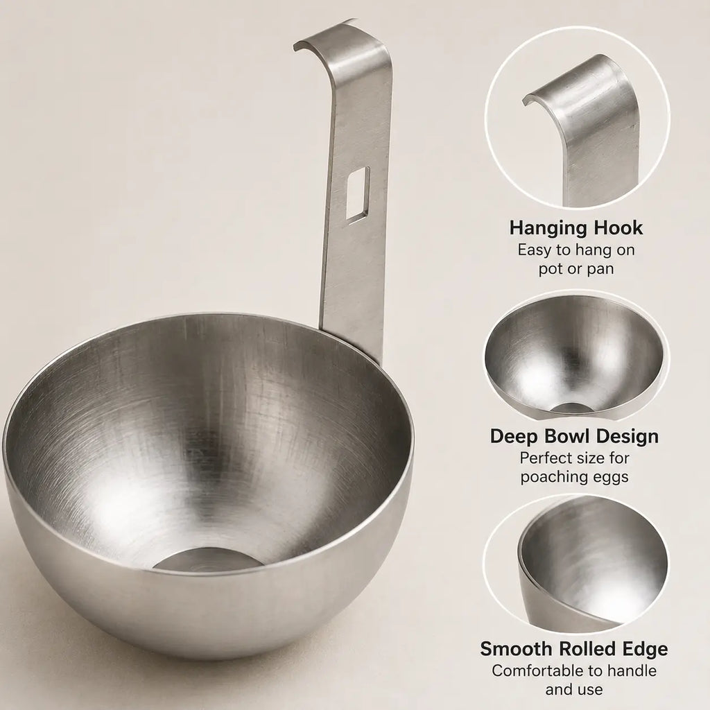 Stainless Steel Egg Poacher with Hanging Hook, Deep Bowl Design for Poached & Steamed Eggs
