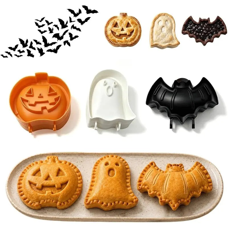3-Pack Halloween Press-and-Seal Hand Pie Molds – Pumpkin, Ghost & Bat