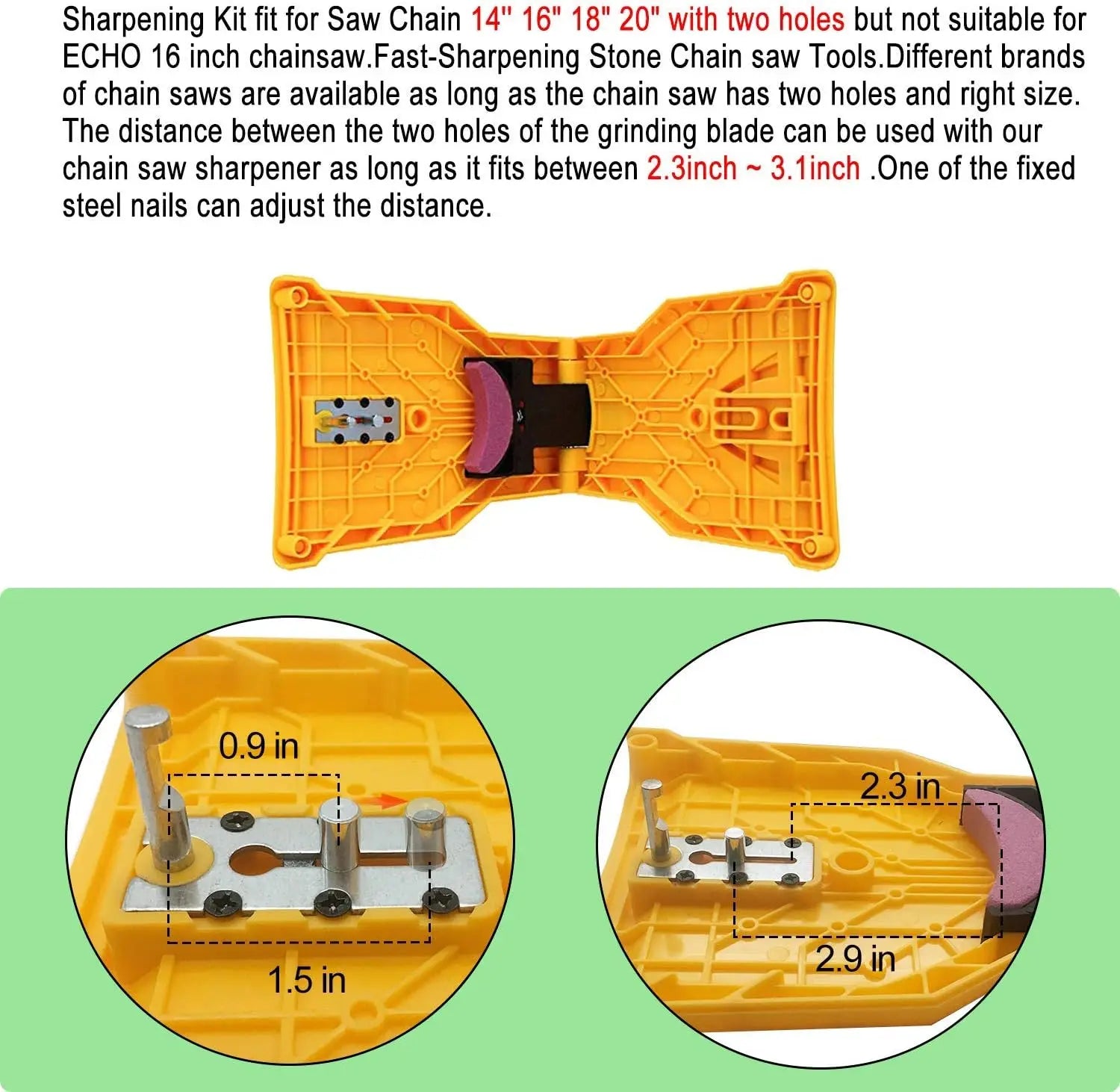 Portable Chainsaw Chain Sharpener, Bar-Mount Fast Sharpening Tool for 14, 16, 18 & 20-Inch Two-Hole Chainsaws
