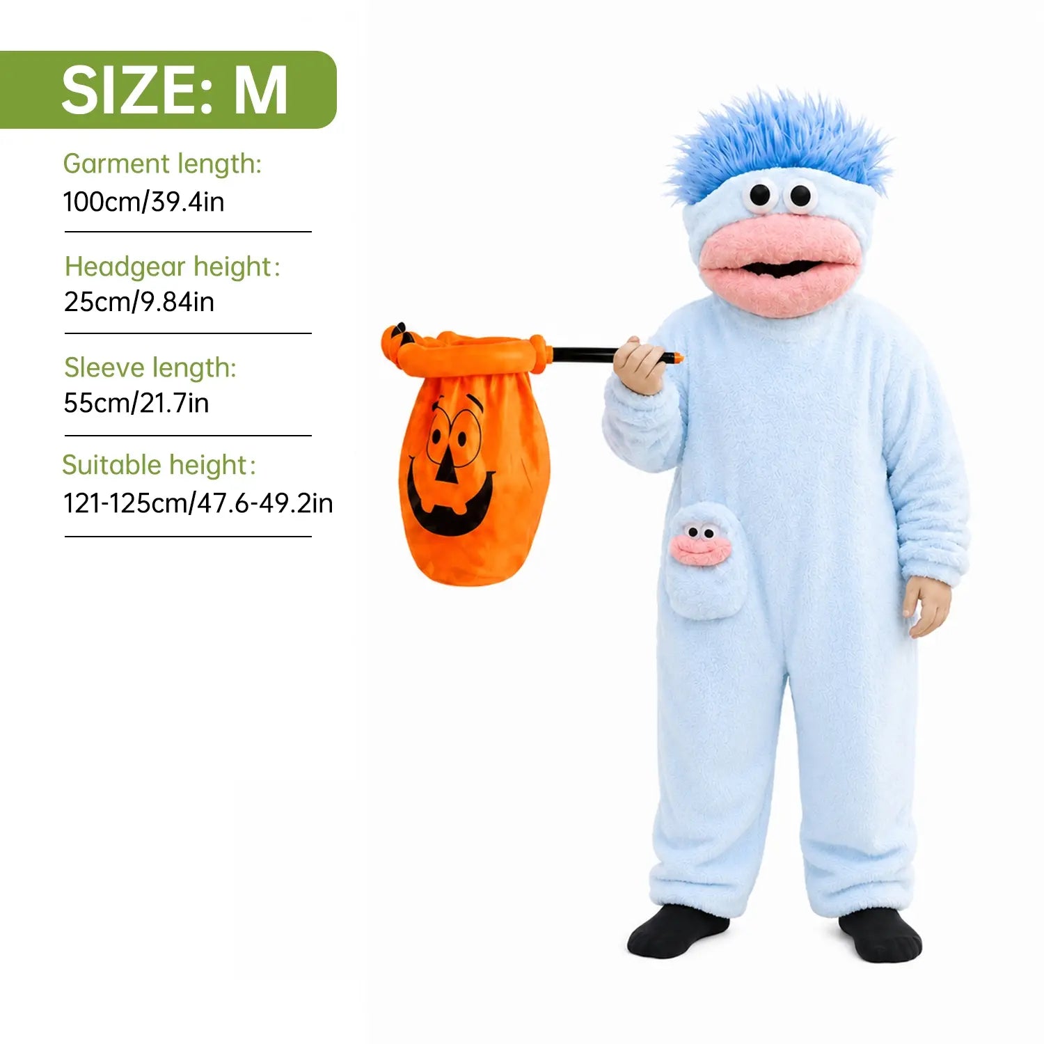 Kids’ Plush Monster Halloween Costume with Pumpkin Bag for Parties & Sleepwear