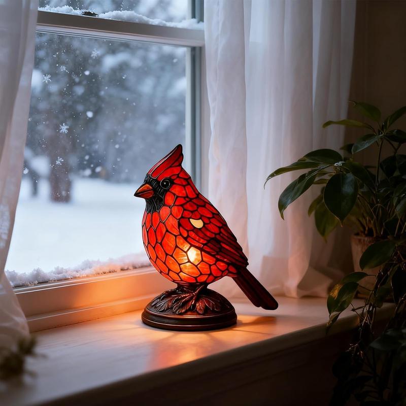 Christmas Decoration Bird Statue Lamp, Hand-Painted Resin Cardinal Light, Bedside Living Room Bedroom Home Decor