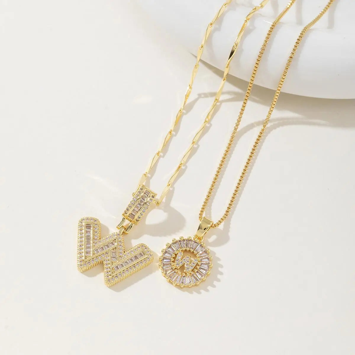 Women’s Gold-Plated Zircon Initial Pendant Layered Necklace Set