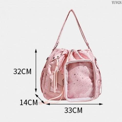 Star Print Ita Crossbody Drawstring Bag with Star Pendant