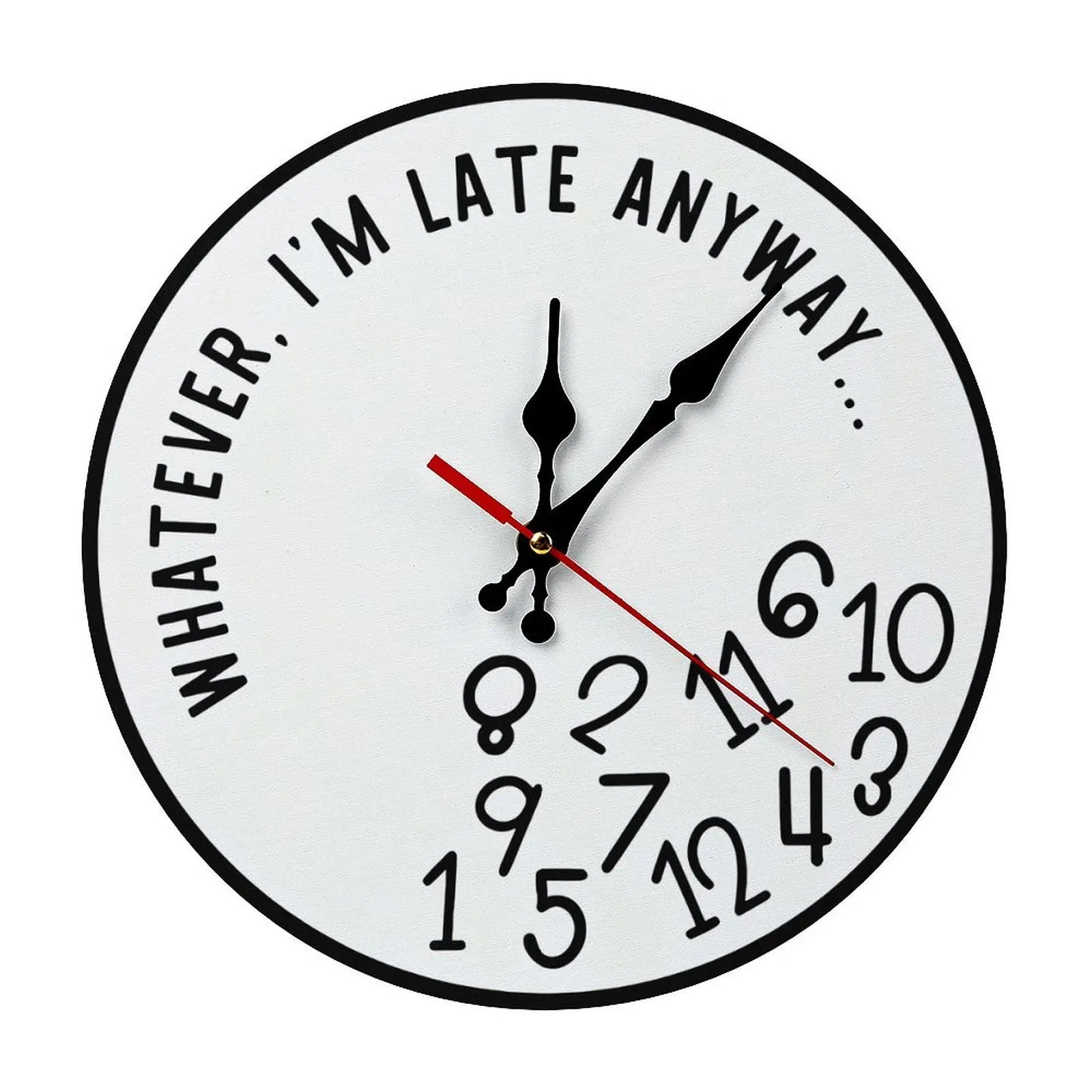 Funny Sarcastic "I'm Late Anyway" Wall Clock | 10in/12in Silent Sweep Movement Novelty Gag Gift, Humorous Office Decor, Ideal for Home, Dorm, Man Cave, Battery Not Included, DIY ASSEMBLY NEEDED