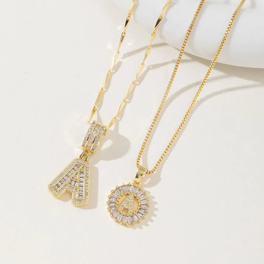 Women’s Gold-Plated Zircon Initial Pendant Layered Necklace Set