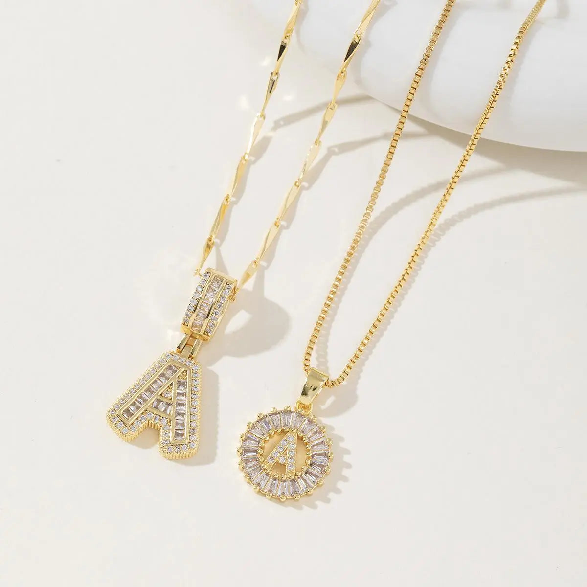 Women’s Gold-Plated Zircon Initial Pendant Layered Necklace Set