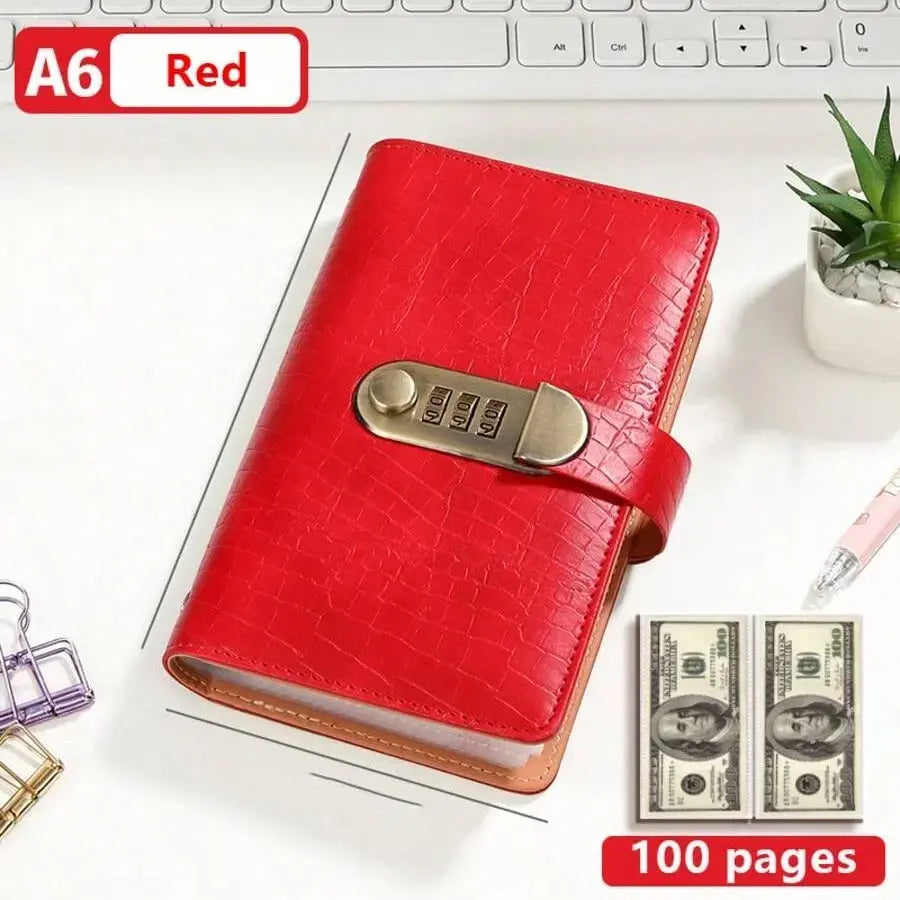 100-Pocket Currency Collector Album with PU Leather Cover, Password Lock & Clear Sleeves for Banknote Storage