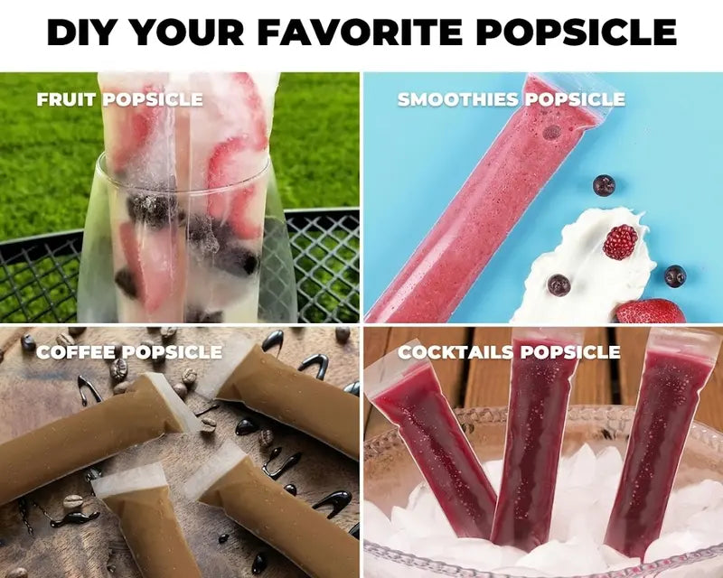 100-Pack BPA-Free Ice Pop Bags with Funnel, Disposable Ziplock Popsicle Pouches for Juice, Yogurt, Smoothies & Frozen Treats