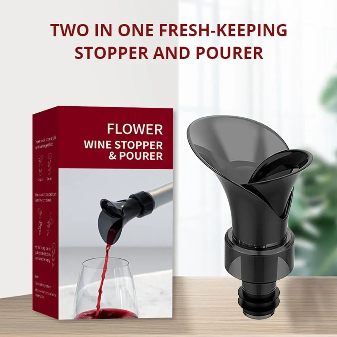 2-Pack , 2-in-1 Petal Wine Cork , No Drip and No Spill Aerator for Wine Lovers, Gift Box Included - Black