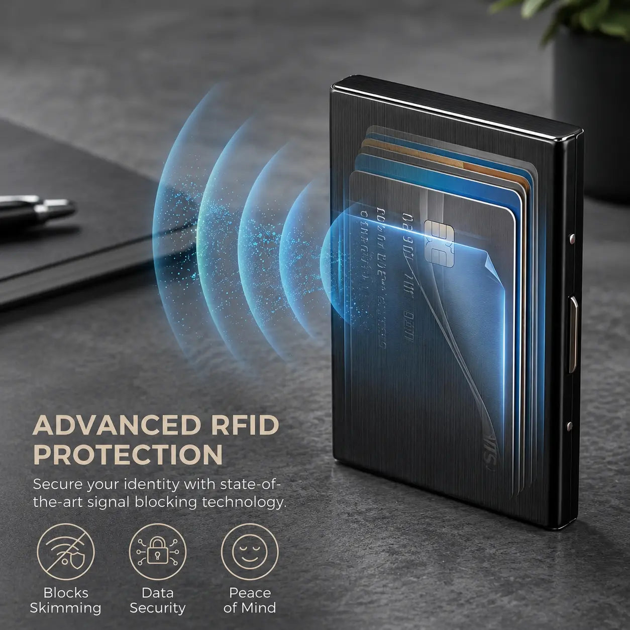 Ultra-Slim RFID Blocking Metal Card Holder, Stainless Steel Credit Card & ID Case for Business Travel