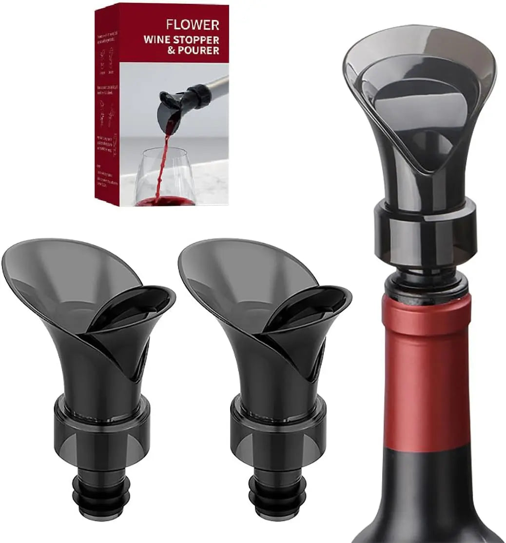 2-Pack , 2-in-1 Petal Wine Cork , No Drip and No Spill Aerator for Wine Lovers, Gift Box Included - Black