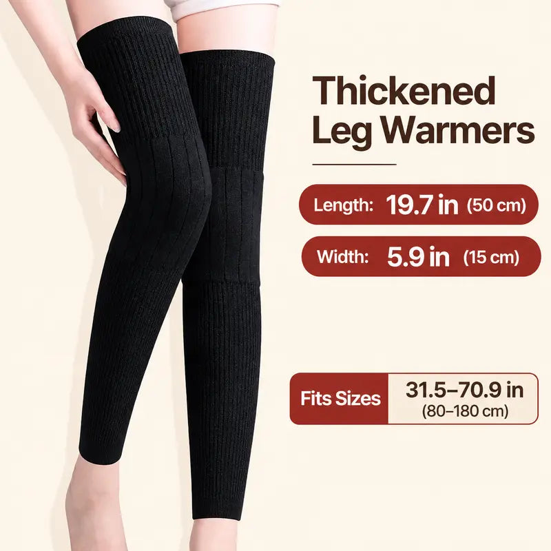 Unisex Wool-Lined Anti-Slip Long Knee Warmers – One Size