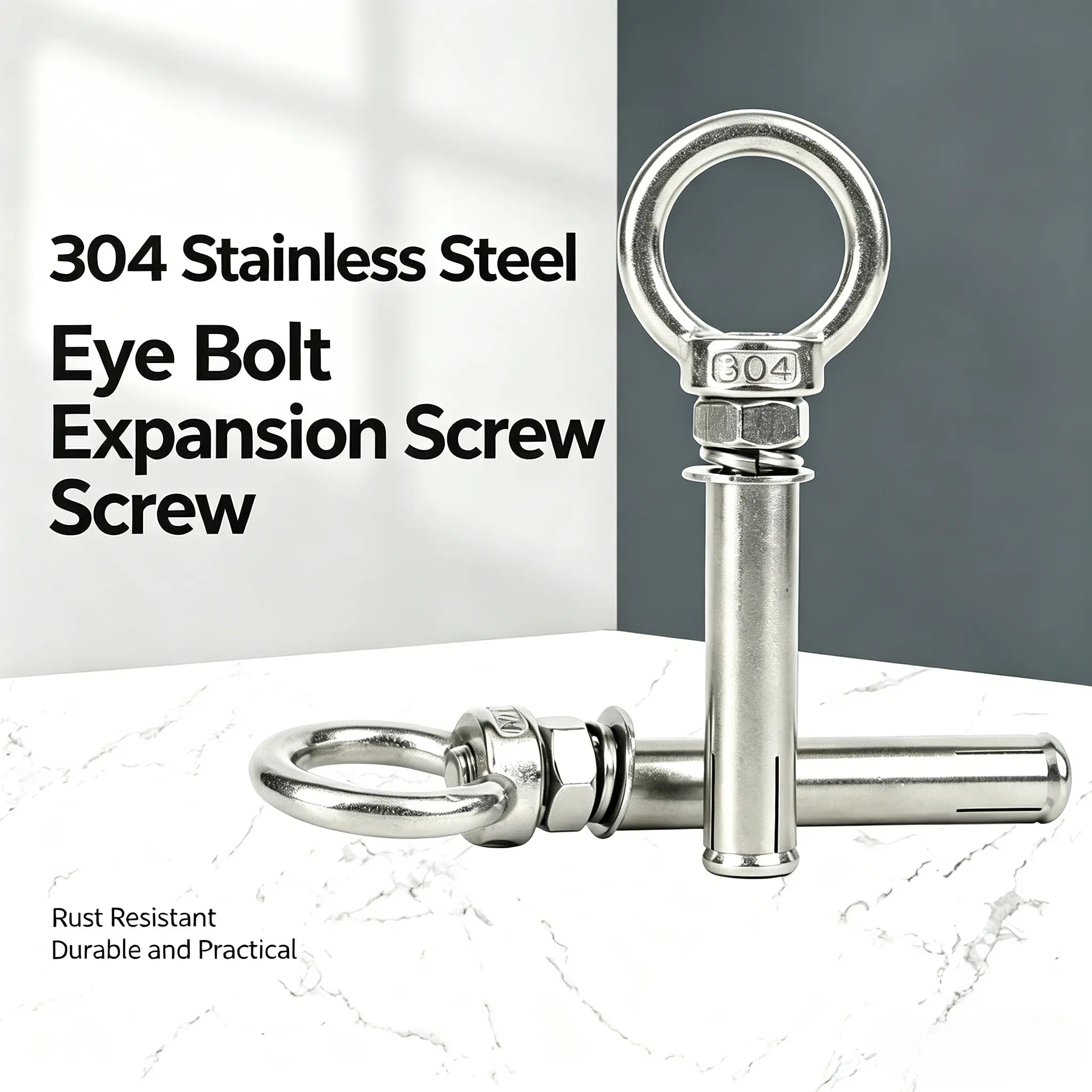 M6x50mm Ring Lifting Expansion Anchor Eyebolt 2 Pack Expansion Bolts Ceiling Hook Heavy Duty Bolts Anchor Fastener 304 Stainless Steel for Concrete Brick Wall
