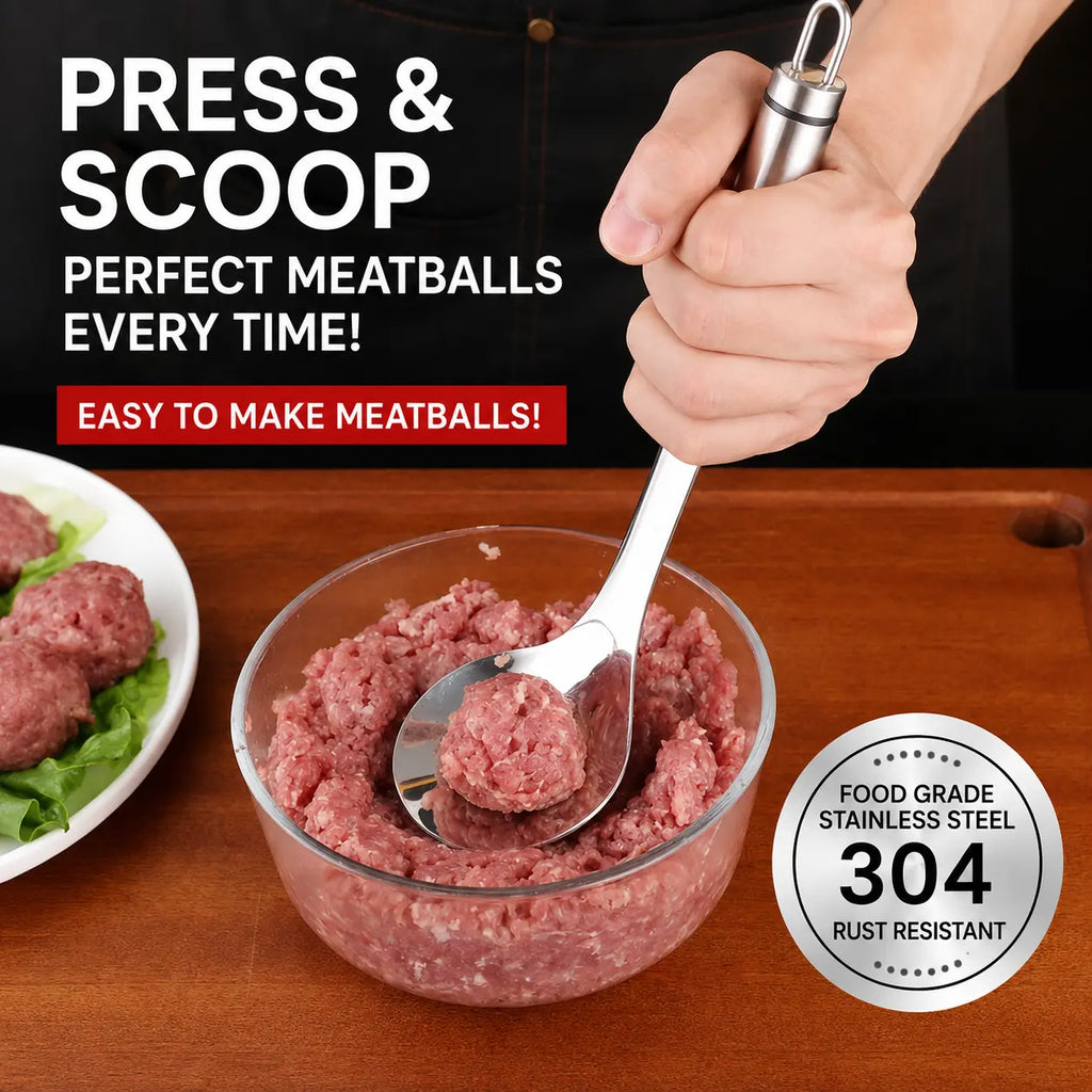 Stainless Steel Meatball Maker Spoon, Easy-Squeeze Non-Stick Scoop for Meatballs, Fish Balls & Shrimp Paste