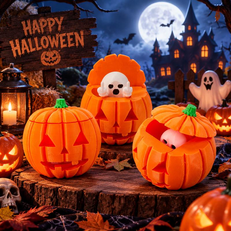 3D-Printed Flip-Top Ghost Pumpkin Halloween Ornament