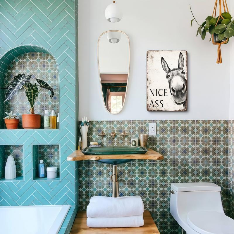 1pc Funny Donkey "Cheese Heads" Bathroom Art Sign - Farmhouse Vintage Metal Tin Wall Decor for Home, Restaurant, Bar - Retro Hilarious Donkey Lover Gift, Trending Viral Must-Have Sassy Bathroom Humor Aesthetic Country Kitchen Decor