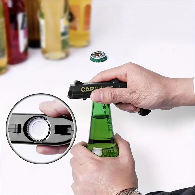 Cap Gun Beer Bottle Opener, Fun Bottle Cap Launcher for Parties, BBQs, Home Bars & Outdoor Gatherings