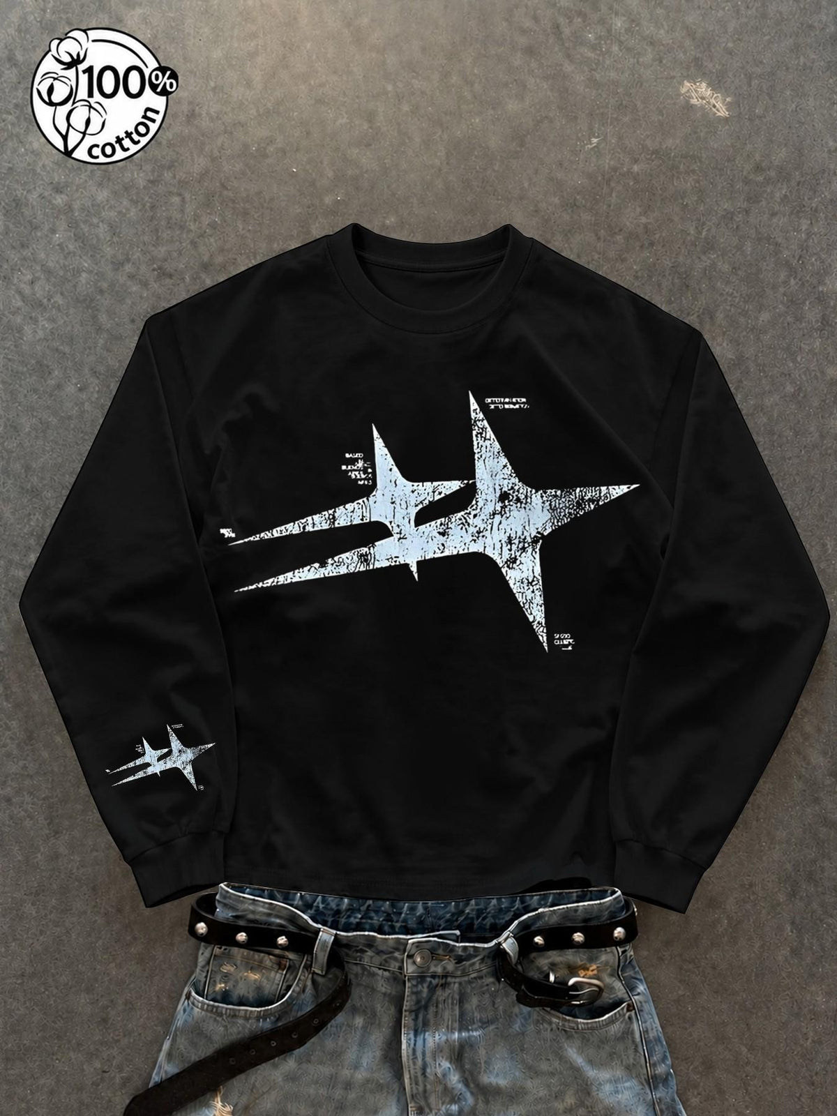 Vintage Cracked Star Y2K Rock Long-Sleeve T-Shirt