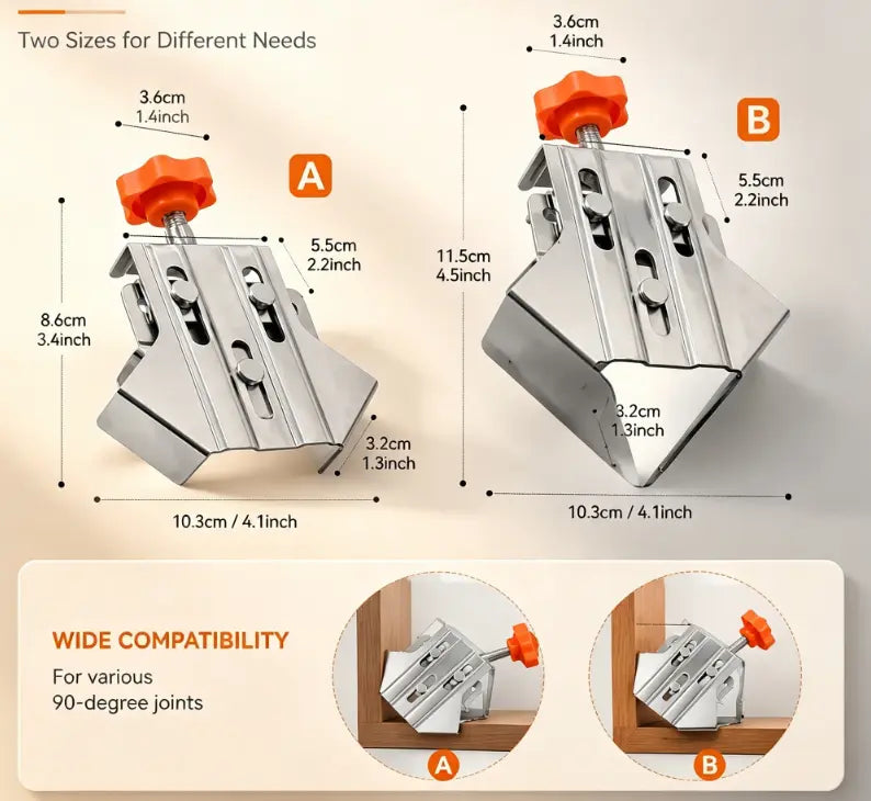 2-Piece Stainless Steel 90° Woodworking Positioning Square Set