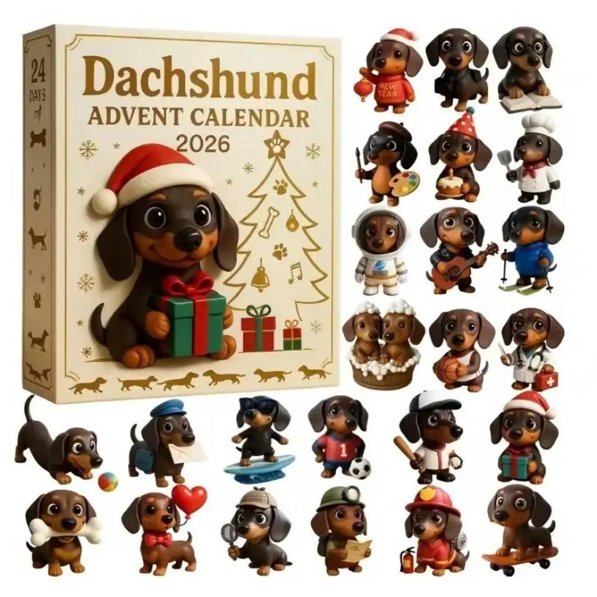 Christmas 24‑Day Countdown Surprise Box, Hanging Puppy Ornaments for Holiday Decor,sohochic
