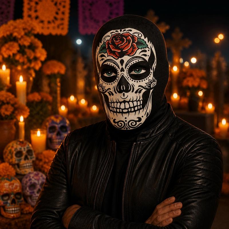 Yeomoo Floral Print Full-Face Día de los Muertos Cosplay Mask