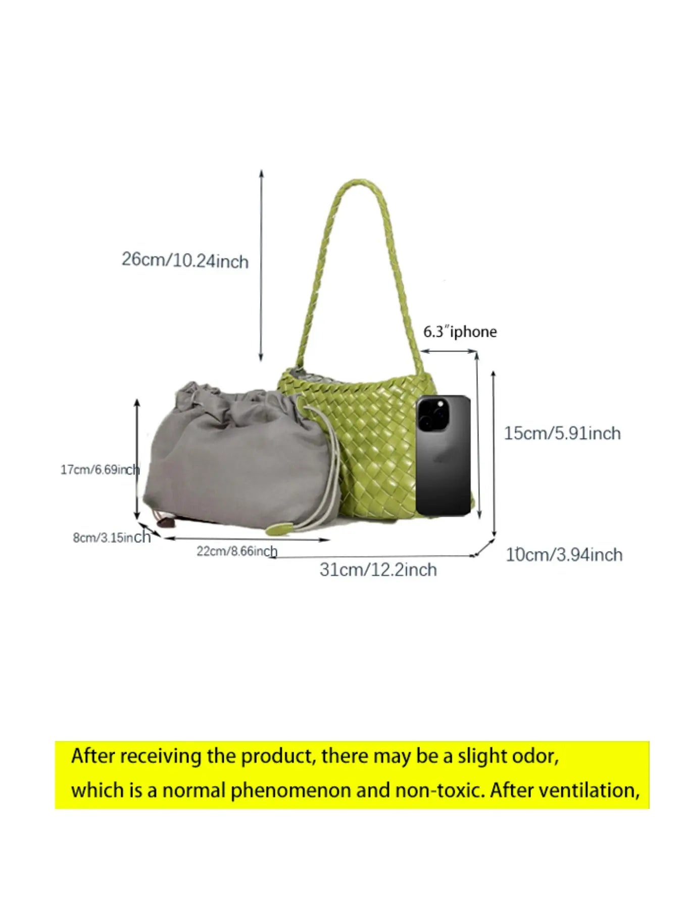 Handmade Woven Beach Bag, 2026 New Luxury Crossbody Shoulder Bag, Casual Plain Design, All Seasons, 18 Colors, Includes Inner Pouch