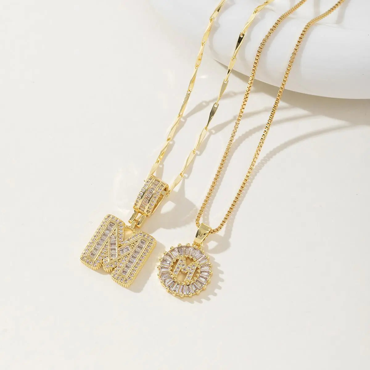 Women’s Gold-Plated Zircon Initial Pendant Layered Necklace Set