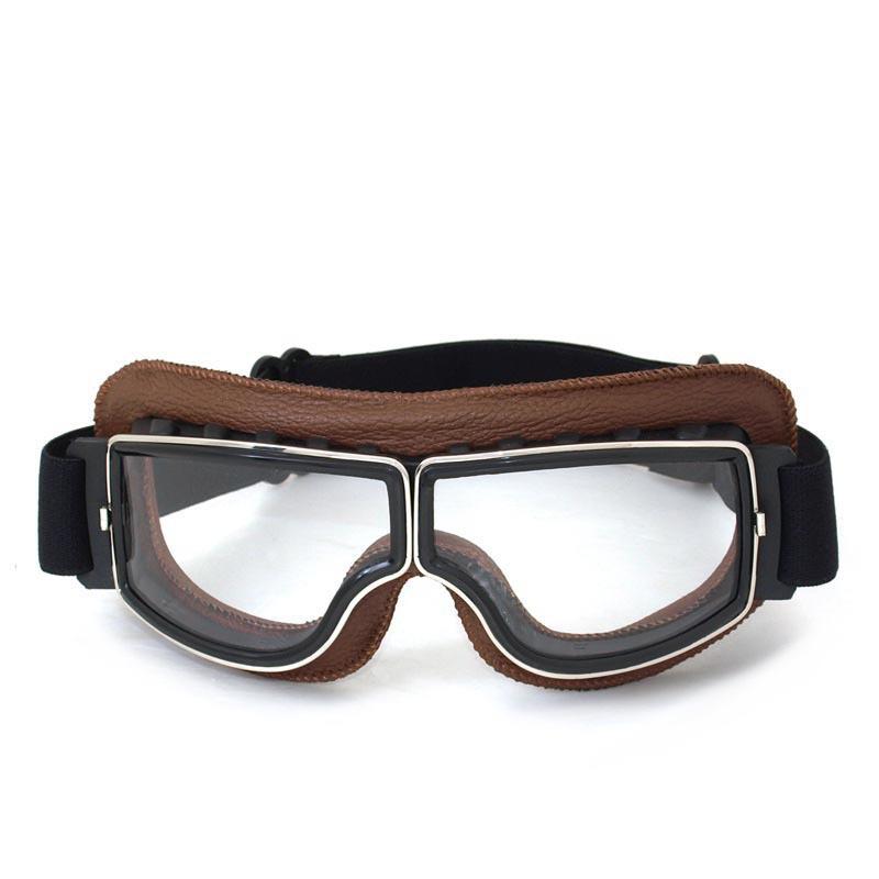 Vintage Leather-Trim Motorcycle Aviator Goggles with Adjustable Strap
