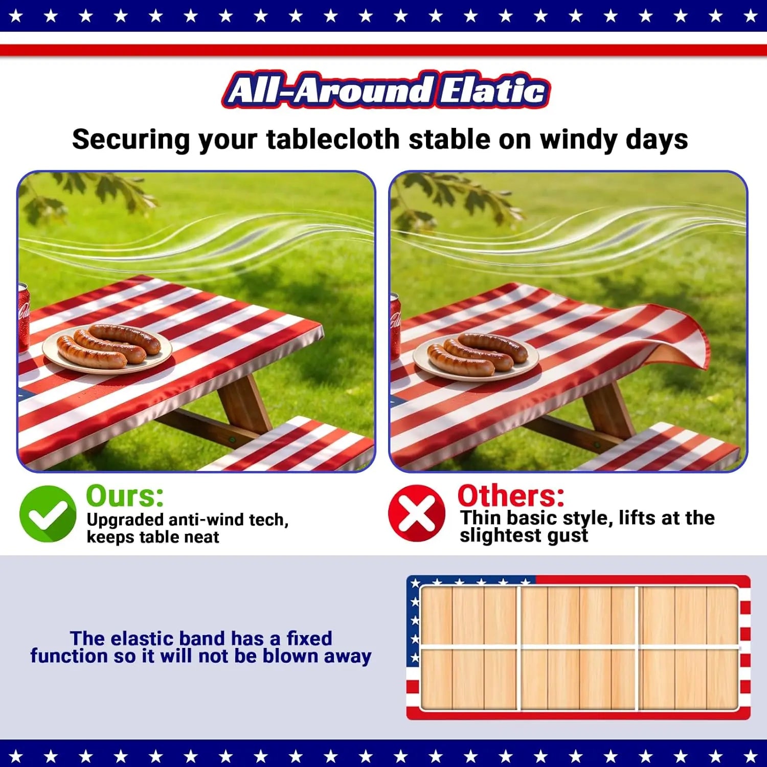 USA 250th Anniversary Patriotic Picnic Table & Bench Covers Set (3-Piece)