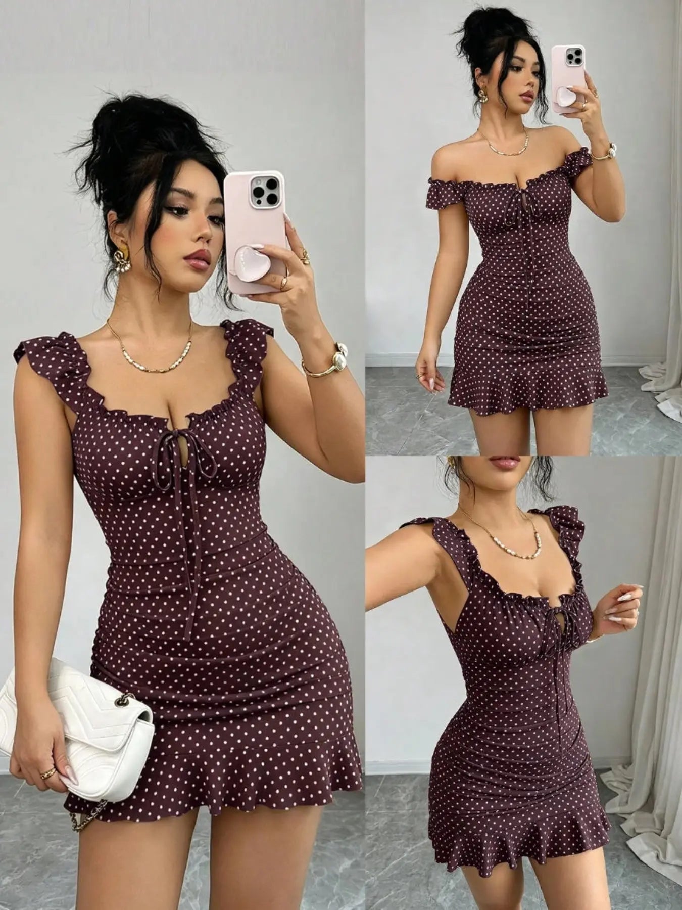 Women's Polka Dot Ruffle Dress, Lightweight Casual Midi Dress with Flowy Fit for Daily Wear, Vacations & Weekend Outings
