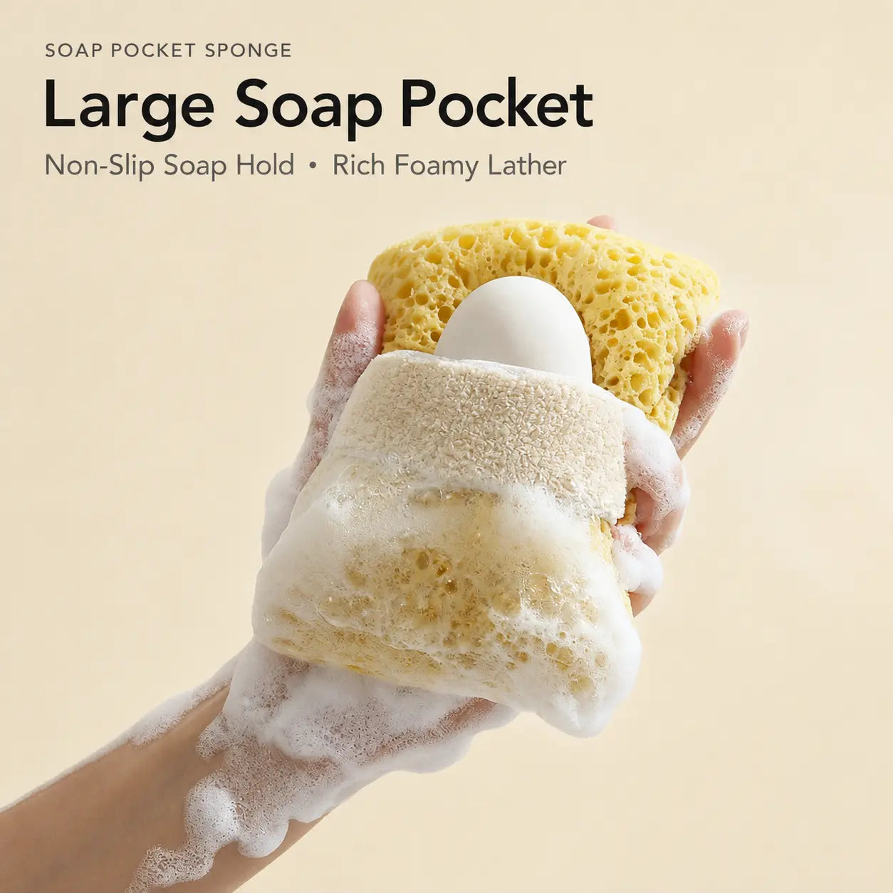 2Pcs Soft Bath Sponge with Soap Pocket, Quick Foaming Shower Scrub Sponge for Smooth Skin & Daily Body Cleaning