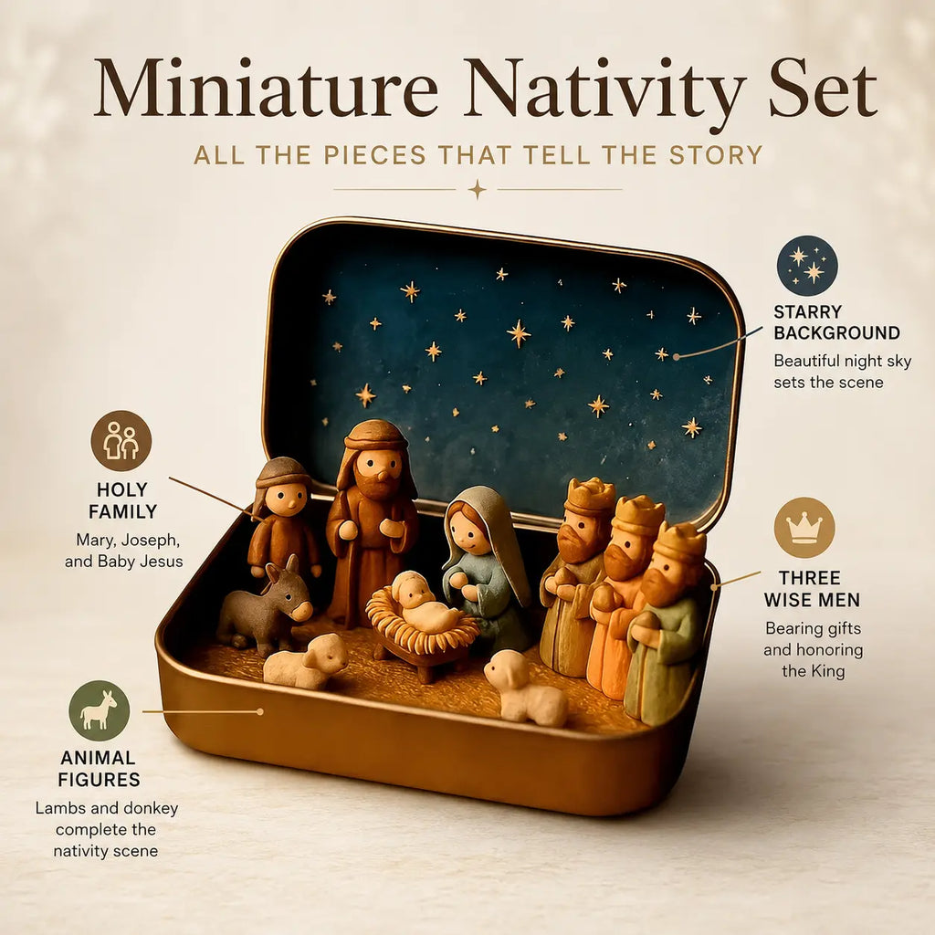 Pocket-Size Mini Nativity Scene with Storage Box