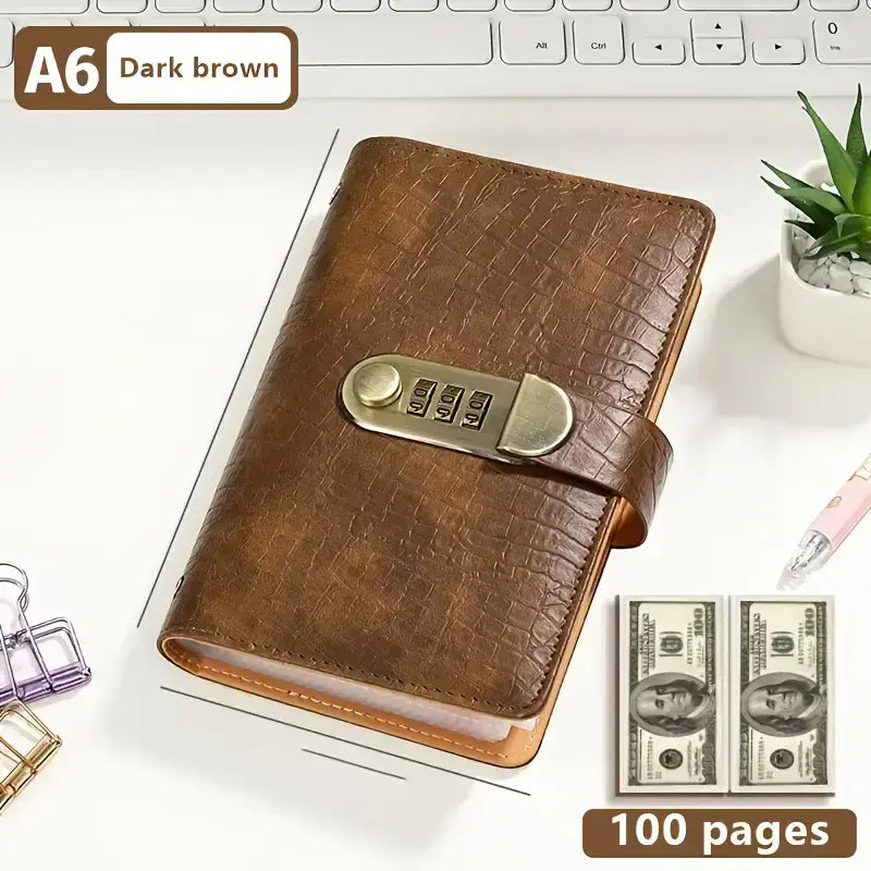100-Pocket Currency Collector Album with PU Leather Cover, Password Lock & Clear Sleeves for Banknote Storage