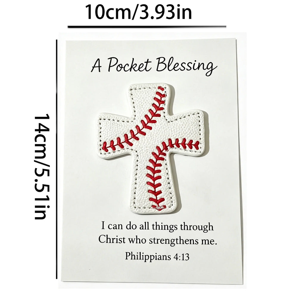 Handmade Baseball Pocket Cross with Philippians 4:13 Verse Card, Christian Gift for Players, Coaches & Baseball Fans