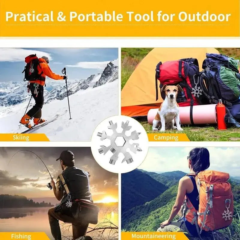 Viral 18-in-1 Snowflake Multi-tool Stainless Steel Portable Wrench All-in-One Screwdriver & Bottle Opener Must-Have Survival Gadget for Outdoor Activities