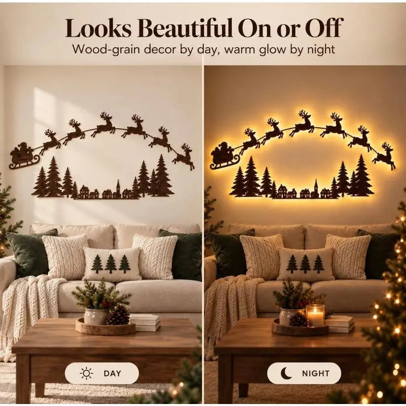 Cordless LED Santa Sleigh & Reindeer Wall Decor