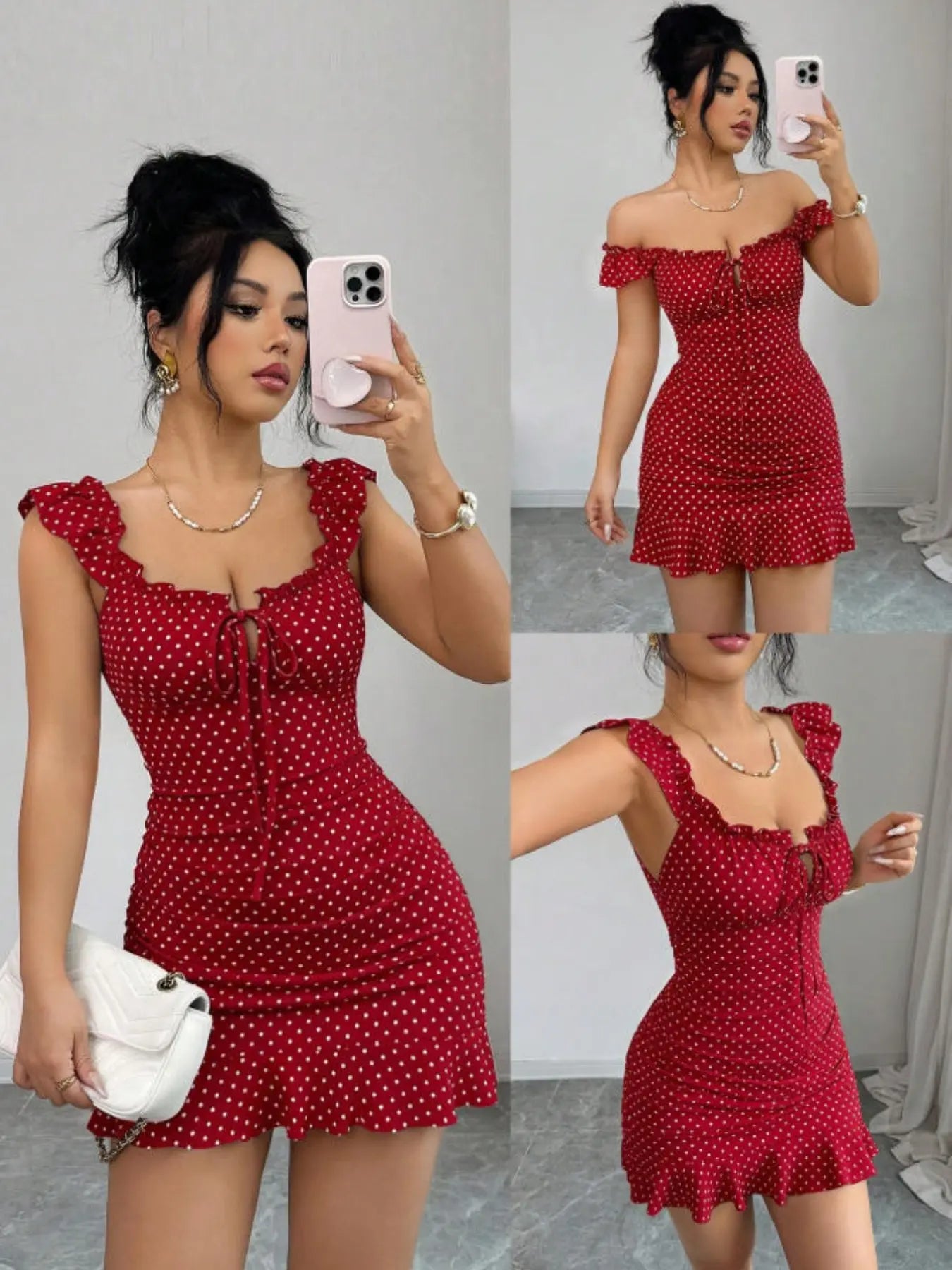 Women's Polka Dot Ruffle Dress, Lightweight Casual Midi Dress with Flowy Fit for Daily Wear, Vacations & Weekend Outings